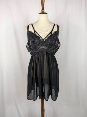 Torrid Babydoll Lingerie Black Lace Strappy Studded Sheer Plus Size 3X NEW NWT